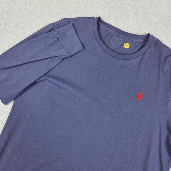 Polo Ralph Lauren Mens Large Navy Blue Long Sleeve T Shirt Red Logo - Picture 1 of 11